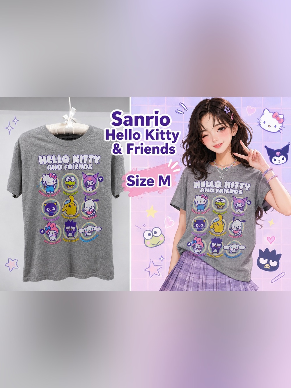 Sanrio Hello Kitty & Friends Women’s T Shirt Size M Kuromi My Melody Graphic Tee